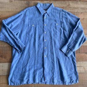 Burberrys Cotton Linen Blend Casual Button Down Mens Shirt Blue XLARGE